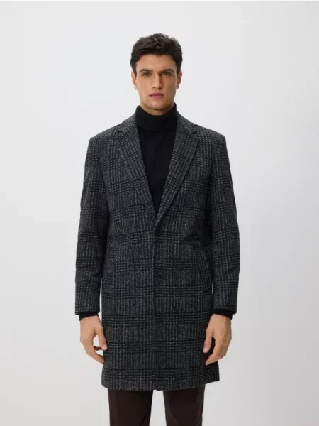 Reserved Подовжене картате пальто темно-сірий сіре