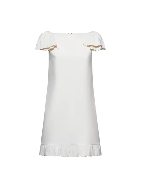 Jedwabna sukienka mini Valentino z kokardką z rękawami balonowymi beżowa