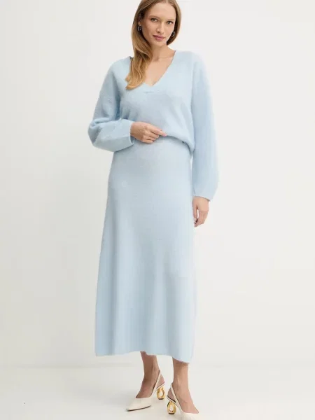 Спідниця з домішкою вовни BOSS Orange C_Fici помаранчева