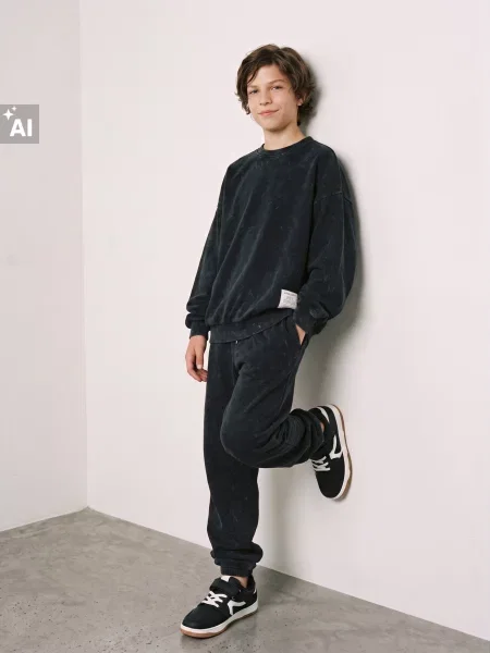 Sinsay Mikina crewneck s bavlnou černá