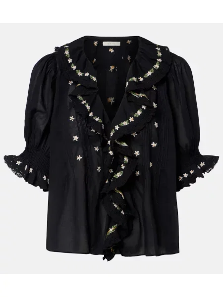 Bluză Dôen cu broderie cu model floral negru