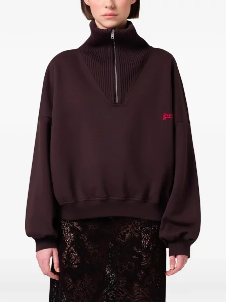 Hanorac cu fermoar Msgm cu broderie maro