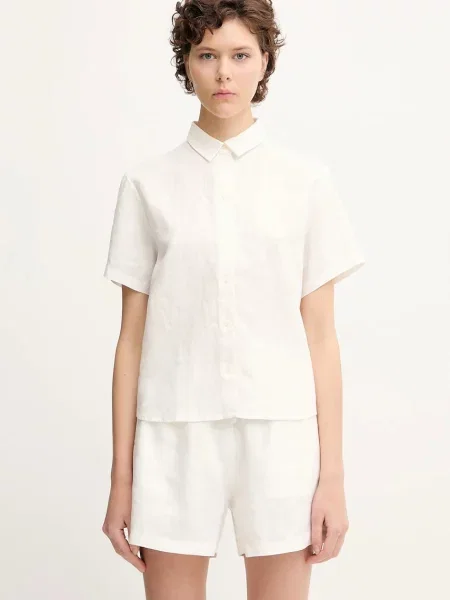Samsoe Samsoe cămașă de in MINA cu guler clasic regular alb