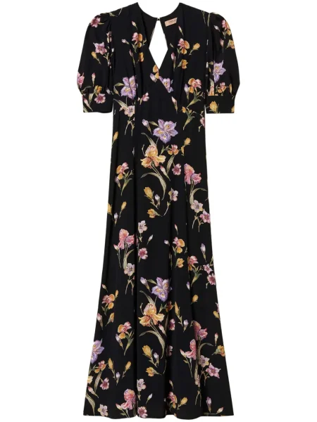 Rochie Twinset cu model floral cu imagine din crep negru
