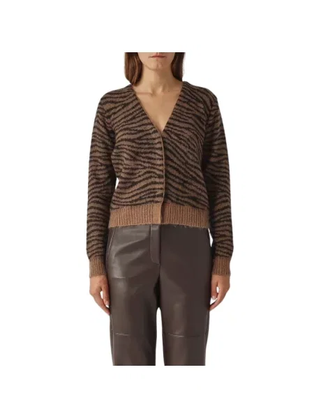 Sweter Max Mara Studio z nadrukiem w tygrysie prążki brązowy