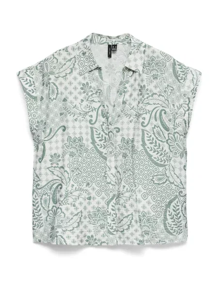 VERO MODA Bluză VMCILLE HILDA verde închis alb