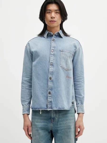 Fiorucci koszula jeansowa Open Back Embroidered Denim regular z kołnierzykiem klasycznym niebieski
