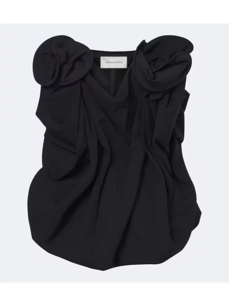 Top Magda Butrym de lână cu model floral negru