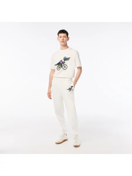 Lacoste Spodnie Dresowe X Netflix Z Nadrukiem Krokodylej Skóry białe