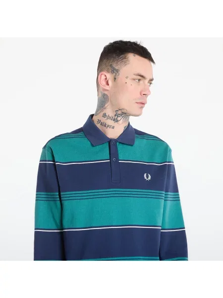 Tričko FRED PERRY Heavyweight Striped Polo Shirt Tennis Blue XL modré