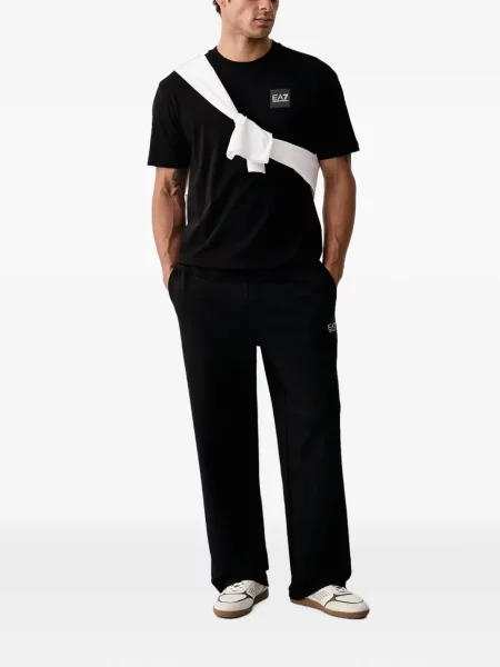 Τρέξιμο παντελόνι Ea7 Emporio Armani με αυτόγραφο με κορδόνι μαύρο