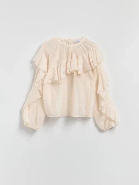 Reserved Блузка з оборками кремовий 