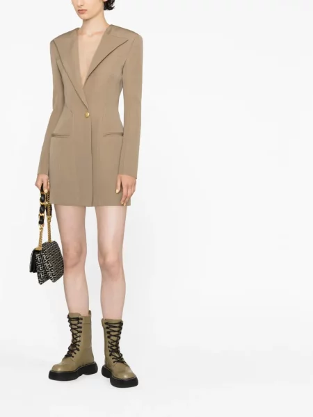 Oblekové jednořadé šaty Balmain hnědé