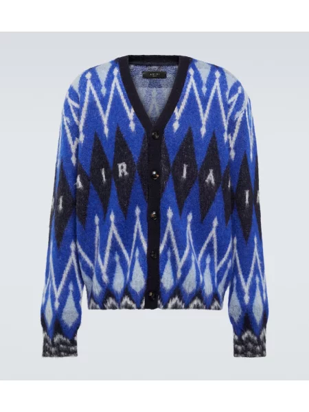 Cardigan Amiri din lână alpaca cu model argyle albastru