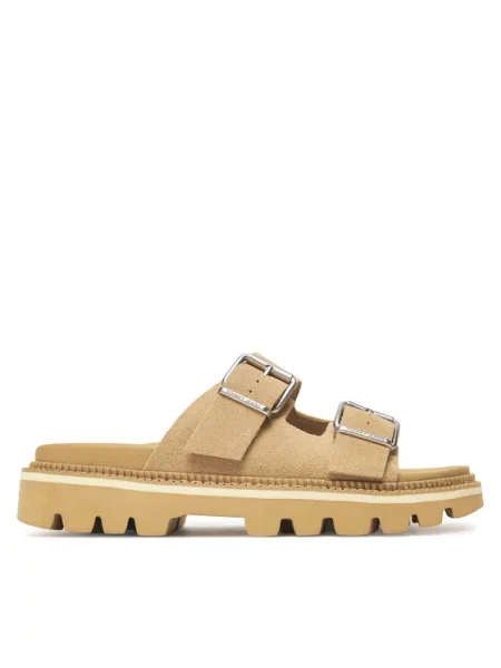 Tommy Jeans Šlepetės Tjw Double Strap Sandal Suede ruda