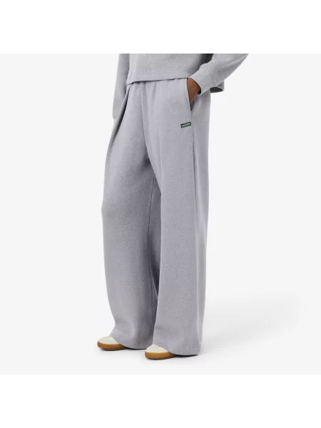 Lacoste Prążkowane Spodnie Dresowe Rozkloszowane Jasnoszare szare
