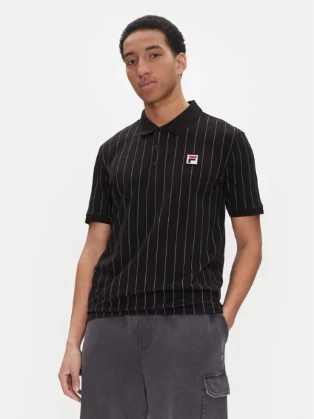 Тениска с яка Fila Linter с десен черно