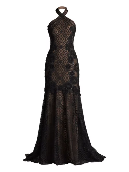 Sukienka wieczorowa Tadashi Shoji koronkowa z koralikami czarna