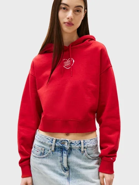 Толстовка Tommy Jeans с сердечками красная