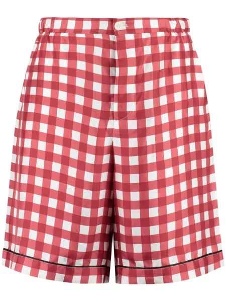 Pantaloni scurți Prada de mătase în carouri roșu