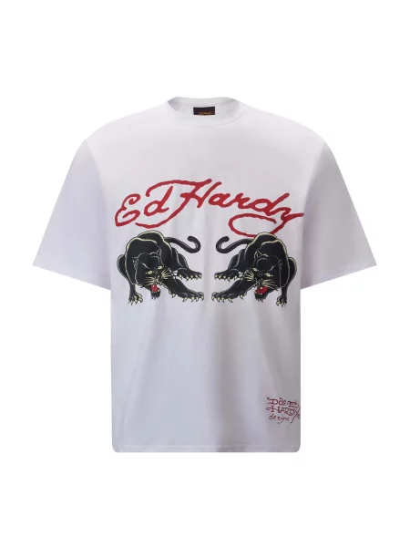Ed Hardy Tricou Double-Panther galben deschis / roșu / negru alb