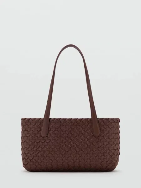 Pleciona torba tote Kobieta uniwersalny MANGO brązowy