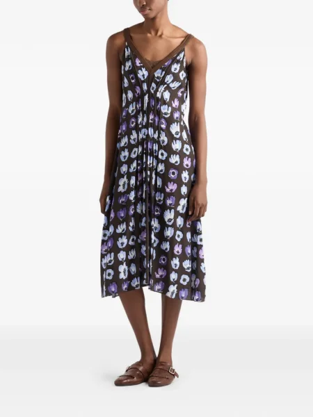 Rochie Prada cu model floral cu imagine de costum maro