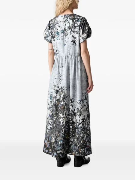 Rochie maxi Munthe cu imagine cu imprimeu abstract gri