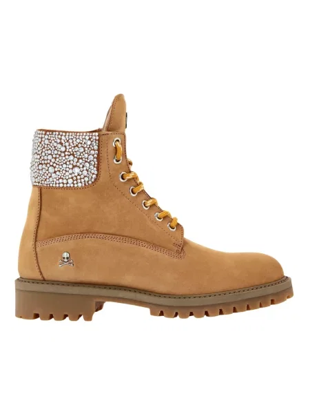 Botki Philipp Plein skórzane beżowe
