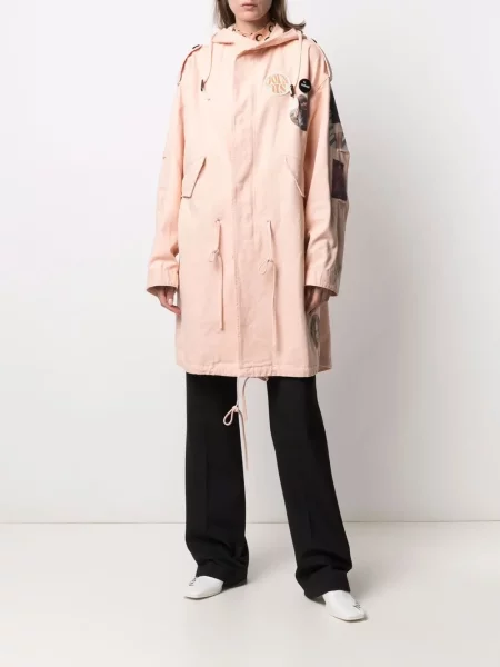 Palton Raf Simons cu glugă cu imagine roz