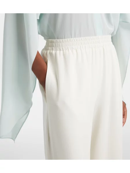 Pantaloni Oscar De La Renta de mătase alb