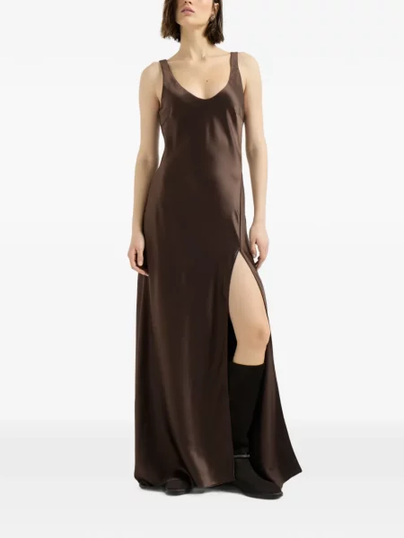 Lung rochie Brunello Cucinelli din satin maro