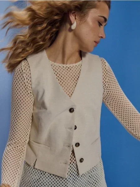 Жилет із домішкою та льону нюдовий