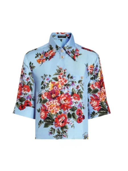 Wielobarwność koszula Dolce And Gabbana z nadrukiem z twillu