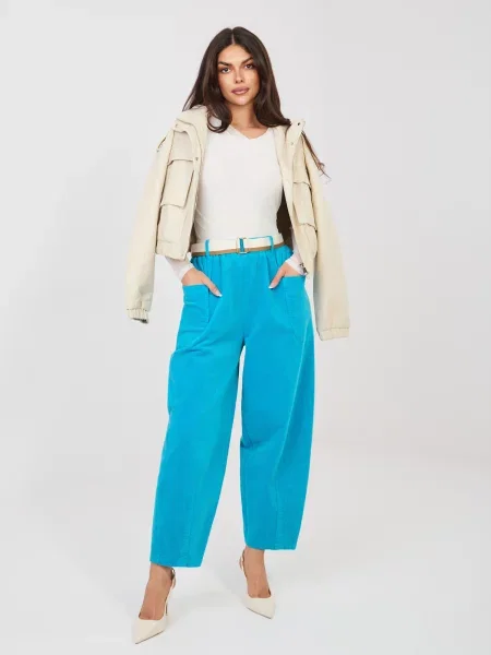 Pantaloni Rue Paris de catifea alb