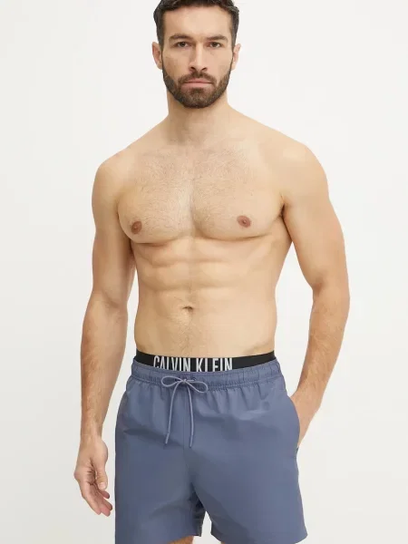 Szorty kąpielowe Calvin Klein Intense Power Medium Double WB grisaille niebieskie