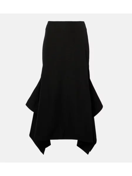 Fustă midi Erdem de lână drapată până la genunchi negru