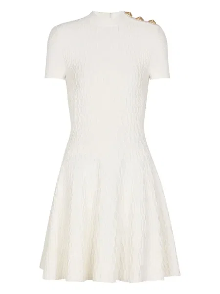 Dzianinowa sukienka mini Balmain dzwony garniturowa biała