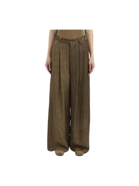 Lniane spodnie lniane Uma Wang brązowe