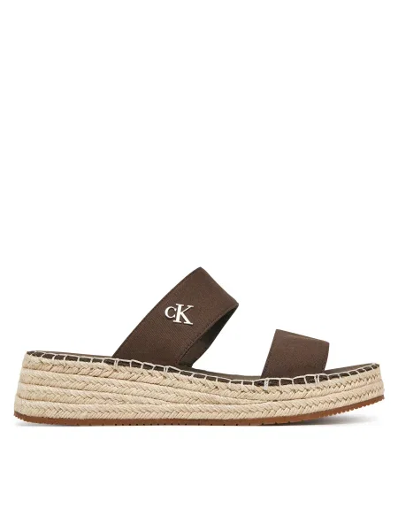 Чехли Calvin Klein Jeans SPORTY ROPE MG LTH WEBBING със скосена платформа кафяво