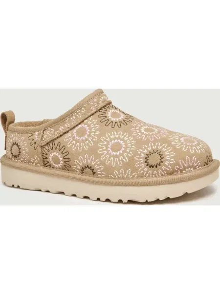 UGG papuci din piele întoarsă W Classic Micro Sun Stitch bej