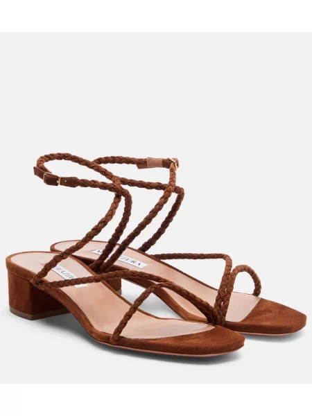 Sandale Aquazzura din piele de căprioară țesuți maro