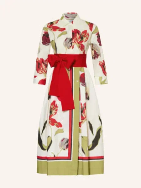 Sara Roka Sukienka Koszulowa Elena Z Rękawami weiss czerwona