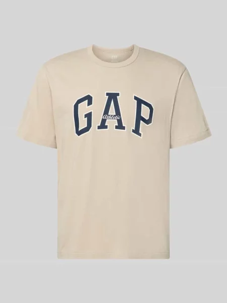 T-shirt z nadrukiem logo i okrągłym dekoltem Gap beżowa