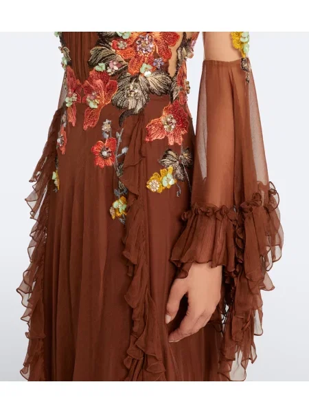 Rochie Costarellos de mătase cu model floral maro