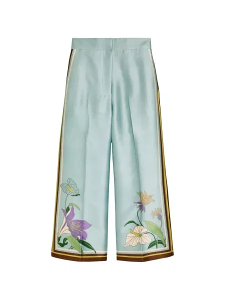 Pantaloni palazzo Alemais cu model floral albastru