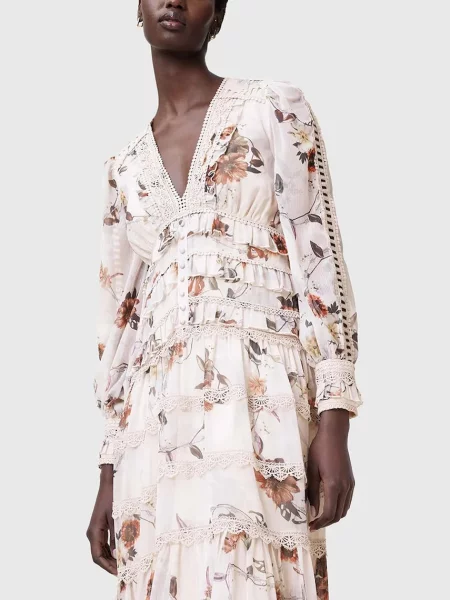 Сукня AllSaints ZORA MIDI midi розкльошена бежевий