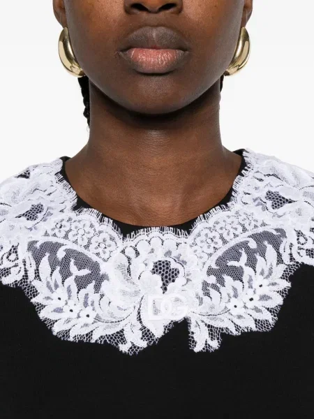 Тениска Dolce & Gabbana с дантела черно