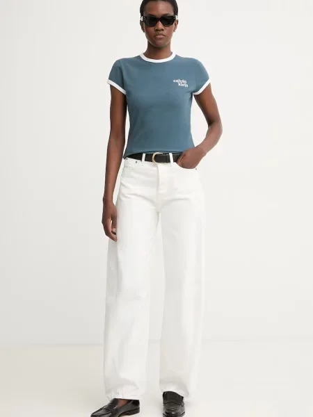 Calvin Klein Jeans kratka majica z elastanom modra