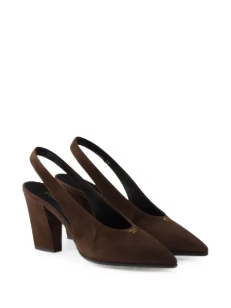 Pantofi cu toc Prada din piele de căprioară slingback maro